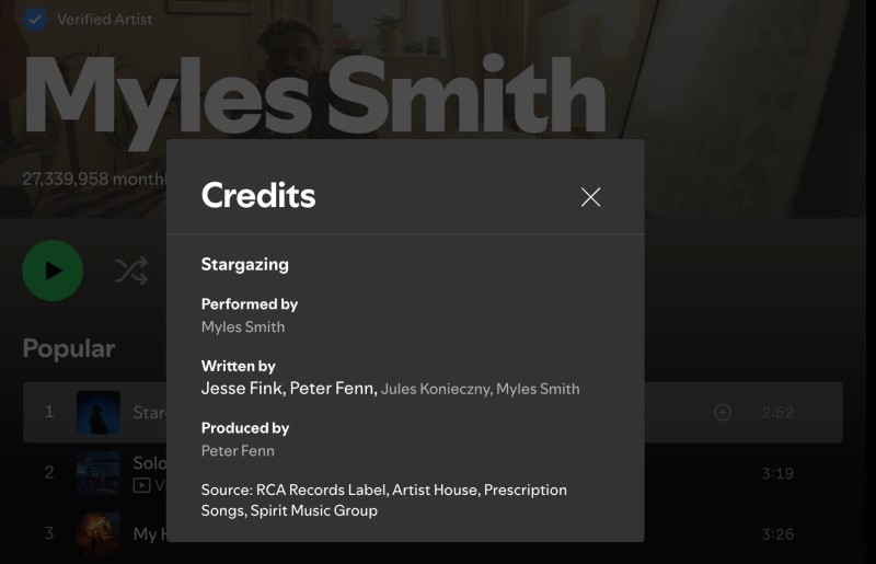 spotify credits of an artists page