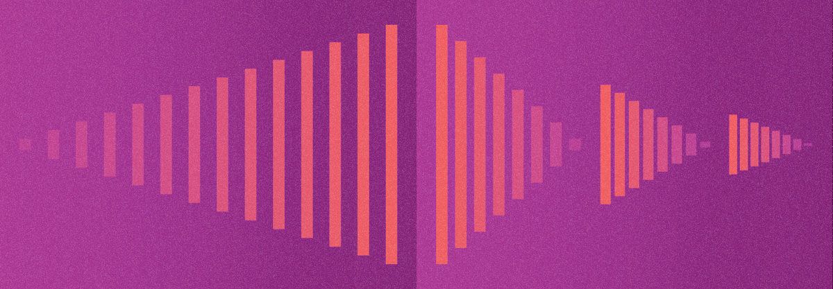 A stylized purple and orange graphic illustrating two audio effects: Reverb (left) showing a long, smooth decay, and Delay (right) showing distinct, repeating echoes that fade.